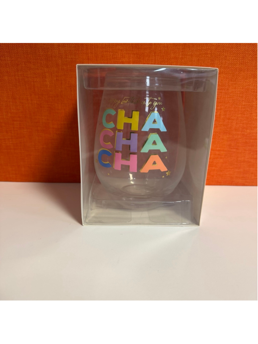 Slant Collections Jumbo Stemless Wine Glass Cha Cha Clear Gold New Birthday 30OZ
